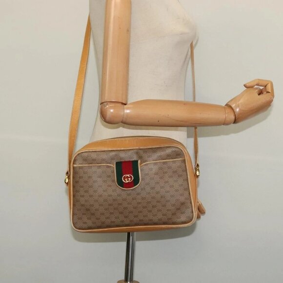 GUCCI Micro GG Supreme Web Sherry Line Bag Beige Gold - Picture 1 of 15